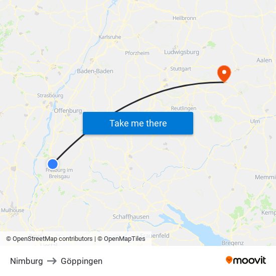 Nimburg to Göppingen map