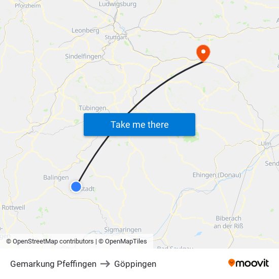 Gemarkung Pfeffingen to Göppingen map