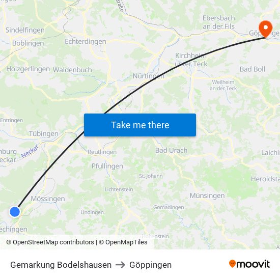 Gemarkung Bodelshausen to Göppingen map