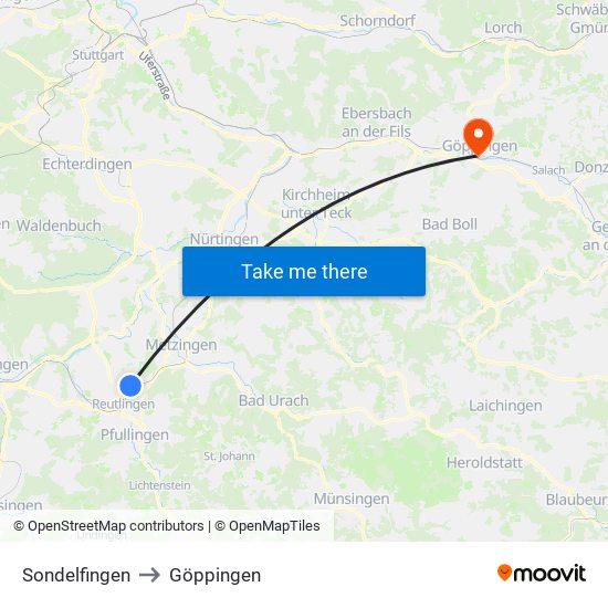 Sondelfingen to Göppingen map