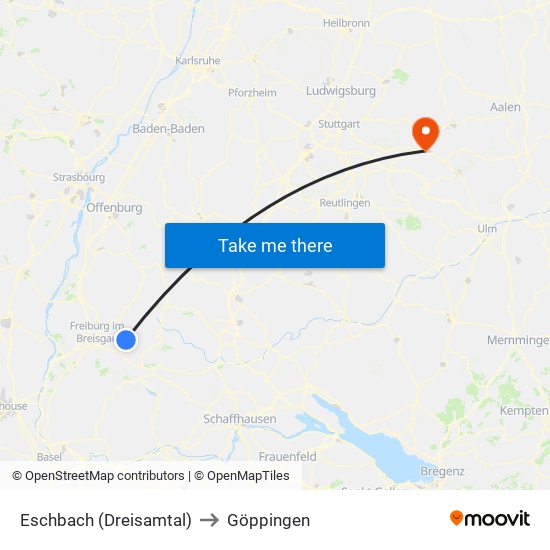 Eschbach (Dreisamtal) to Göppingen map
