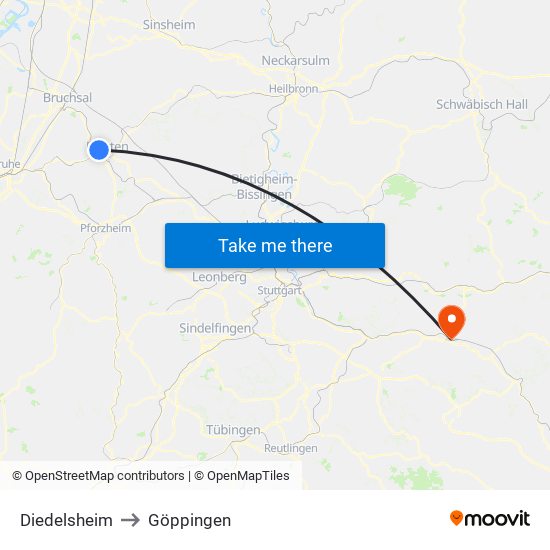 Diedelsheim to Göppingen map