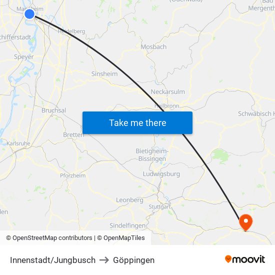 Innenstadt/Jungbusch to Göppingen map