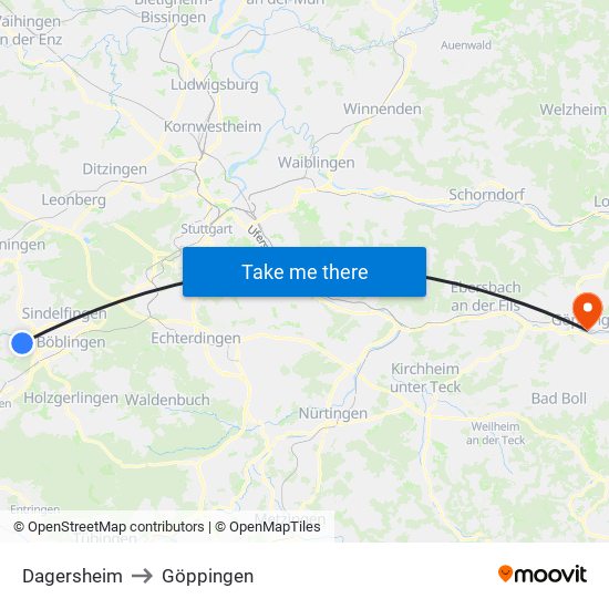 Dagersheim to Göppingen map