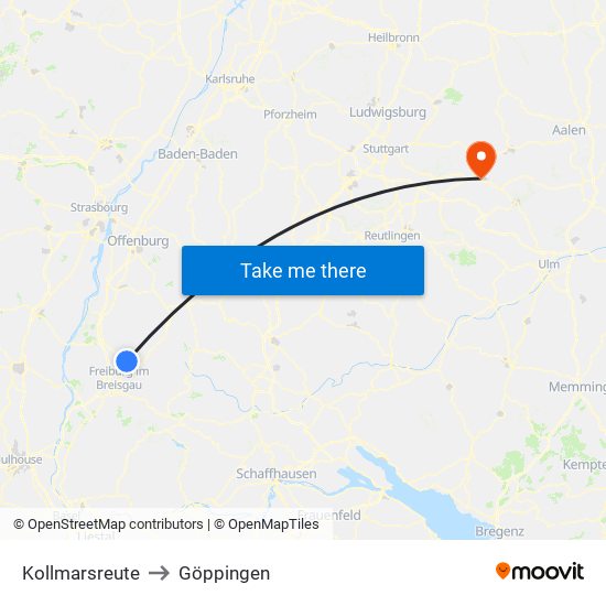 Kollmarsreute to Göppingen map