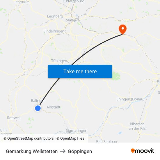 Gemarkung Weilstetten to Göppingen map