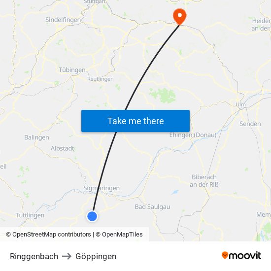 Ringgenbach to Göppingen map