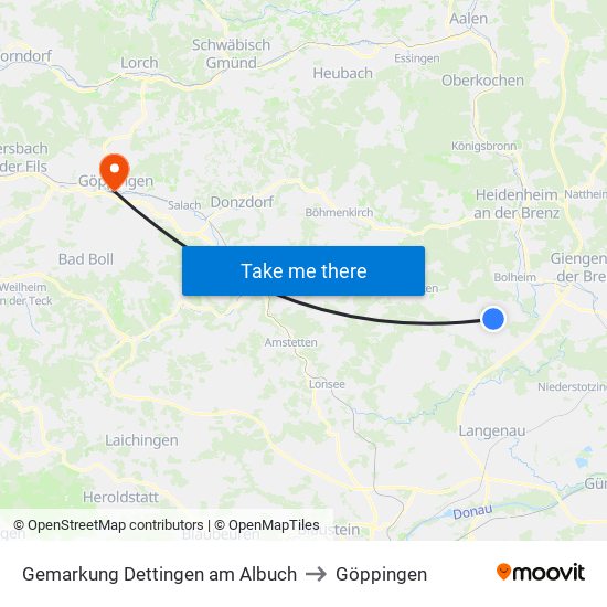 Gemarkung Dettingen am Albuch to Göppingen map