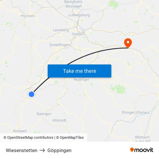 Wiesenstetten to Göppingen map