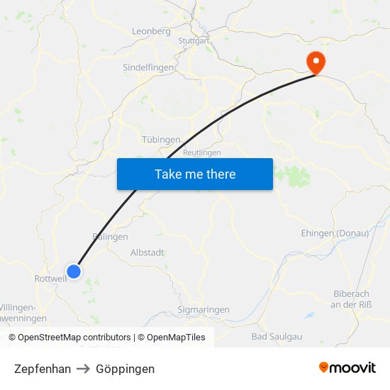 Zepfenhan to Göppingen map