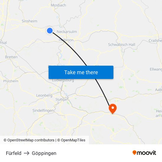 Fürfeld to Göppingen map