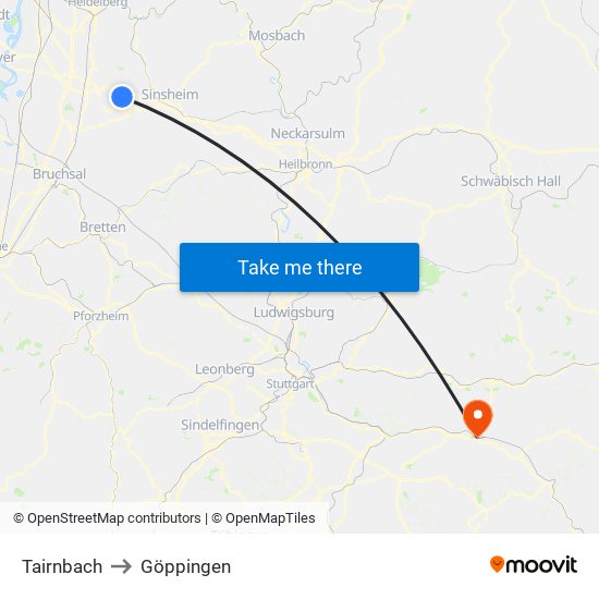 Tairnbach to Göppingen map