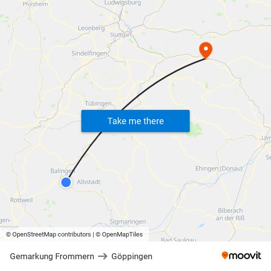 Gemarkung Frommern to Göppingen map