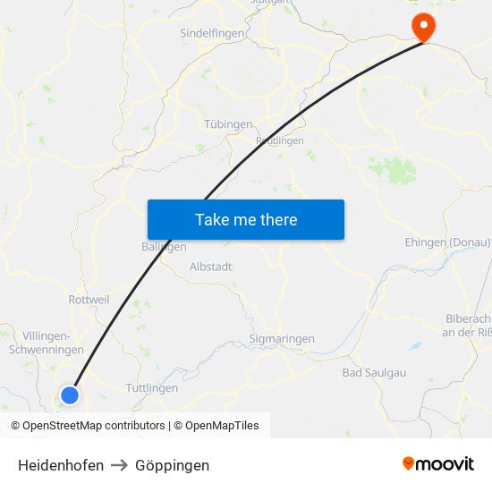 Heidenhofen to Göppingen map