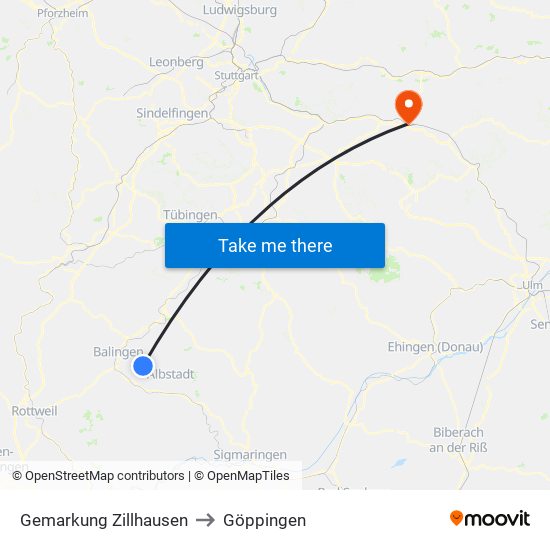 Gemarkung Zillhausen to Göppingen map