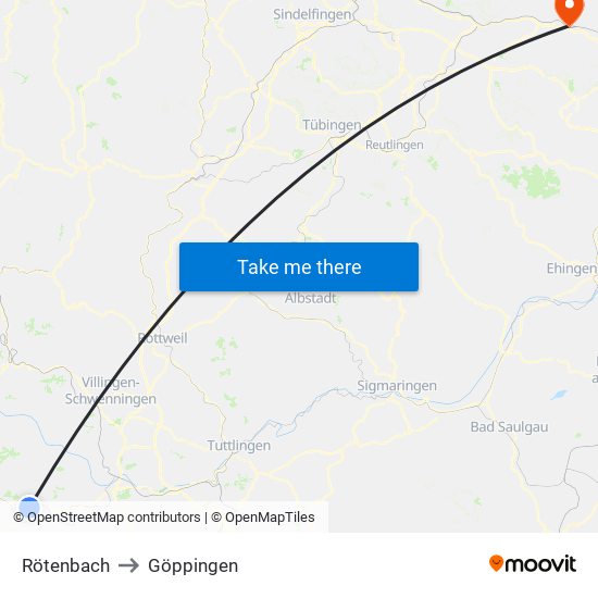 Rötenbach to Göppingen map