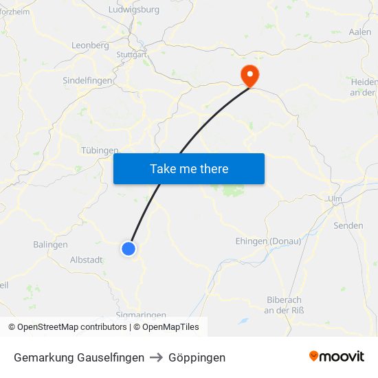 Gemarkung Gauselfingen to Göppingen map