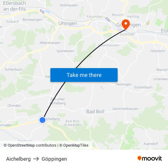 Aichelberg to Göppingen map