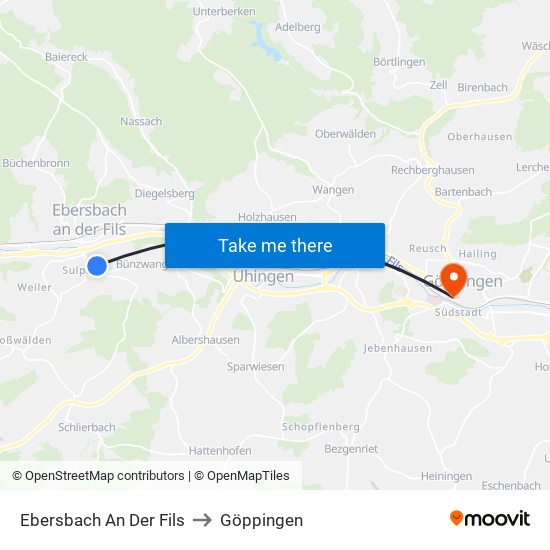Ebersbach An Der Fils to Göppingen map