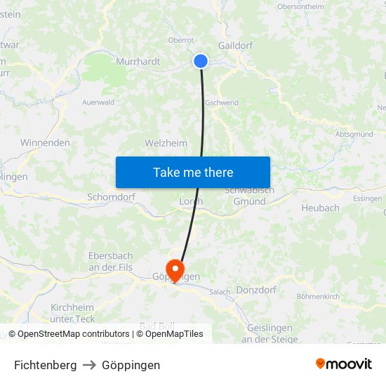 Fichtenberg to Göppingen map
