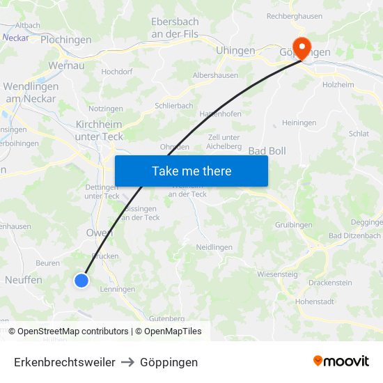 Erkenbrechtsweiler to Göppingen map