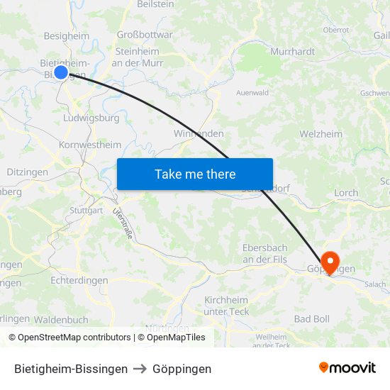 Bietigheim-Bissingen to Göppingen map