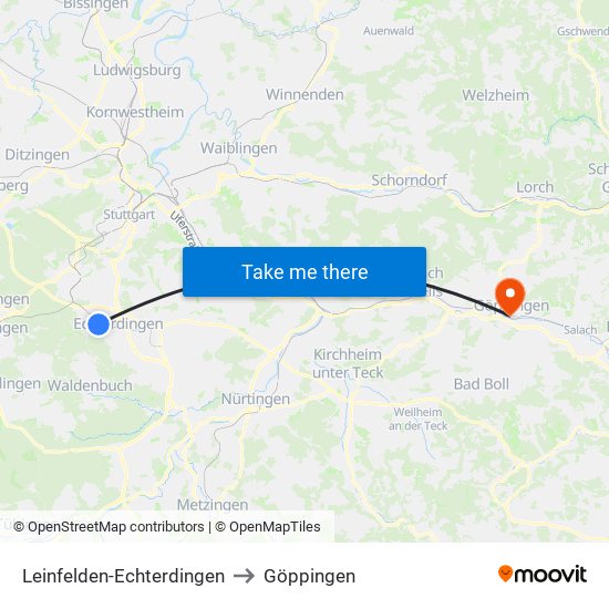 Leinfelden-Echterdingen to Göppingen map