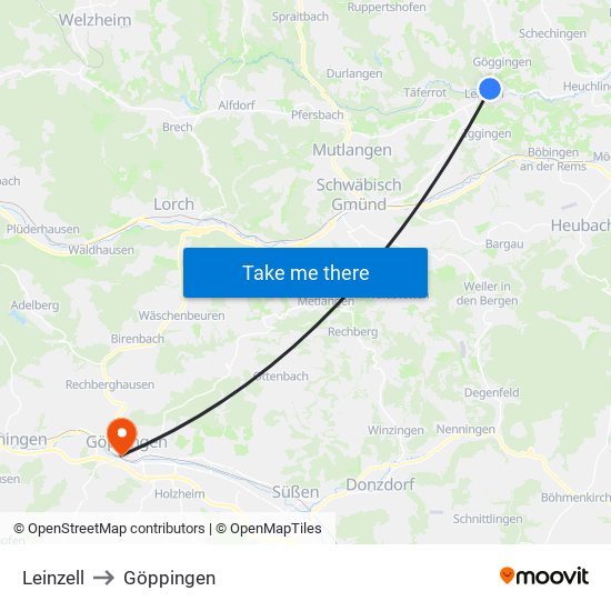 Leinzell to Göppingen map