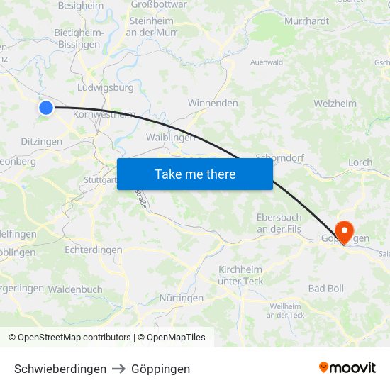 Schwieberdingen to Göppingen map