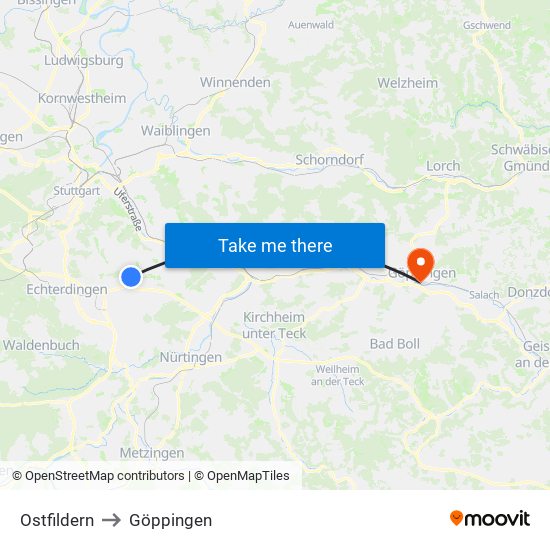 Ostfildern to Göppingen map
