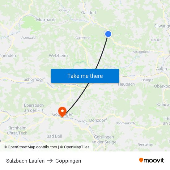 Sulzbach-Laufen to Göppingen map