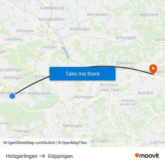Holzgerlingen to Göppingen map