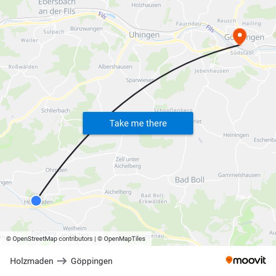 Holzmaden to Göppingen map