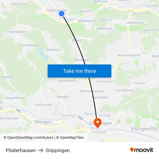 Plüderhausen to Göppingen map