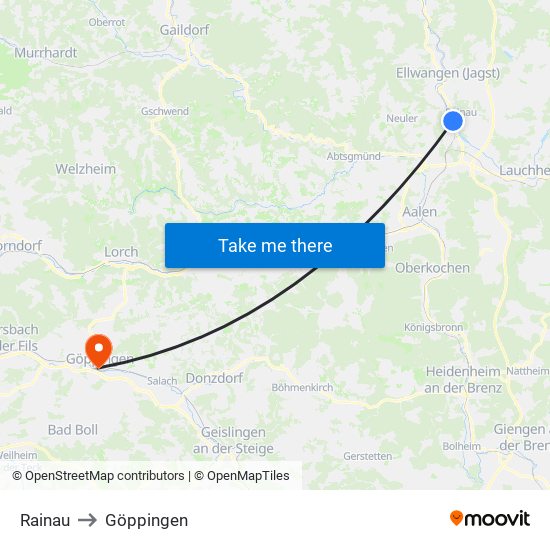 Rainau to Göppingen map