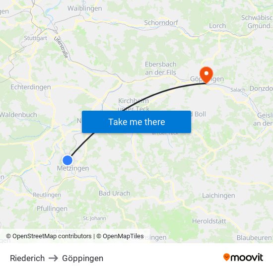 Riederich to Göppingen map