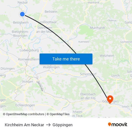 Kirchheim Am Neckar to Göppingen map