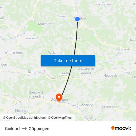 Gaildorf to Göppingen map