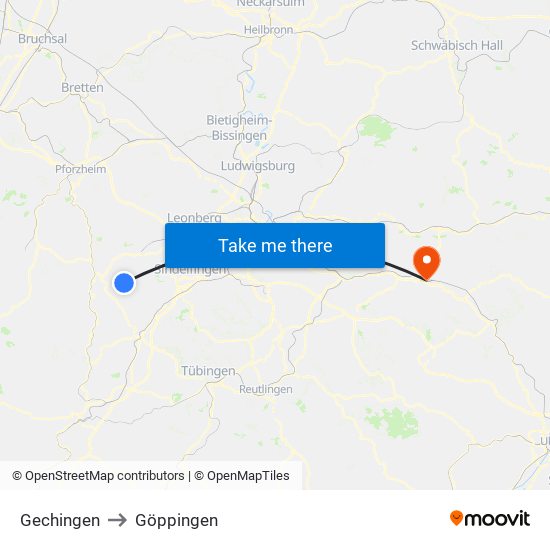 Gechingen to Göppingen map