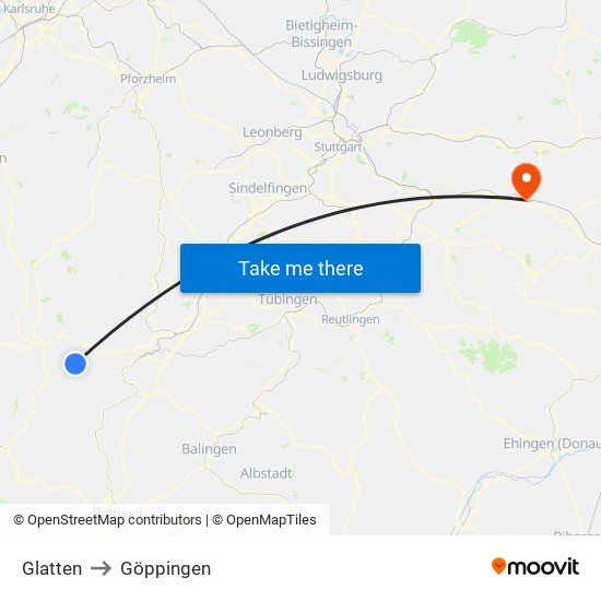 Glatten to Göppingen map