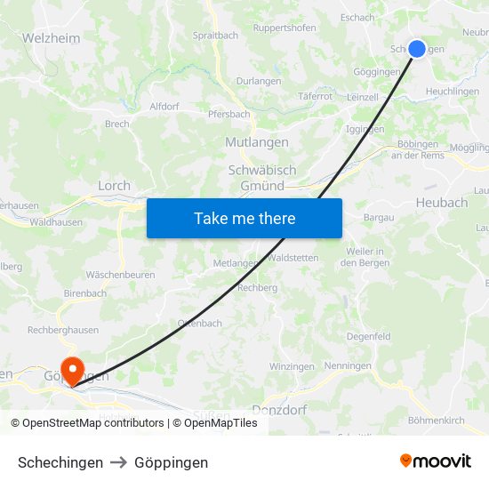 Schechingen to Göppingen map