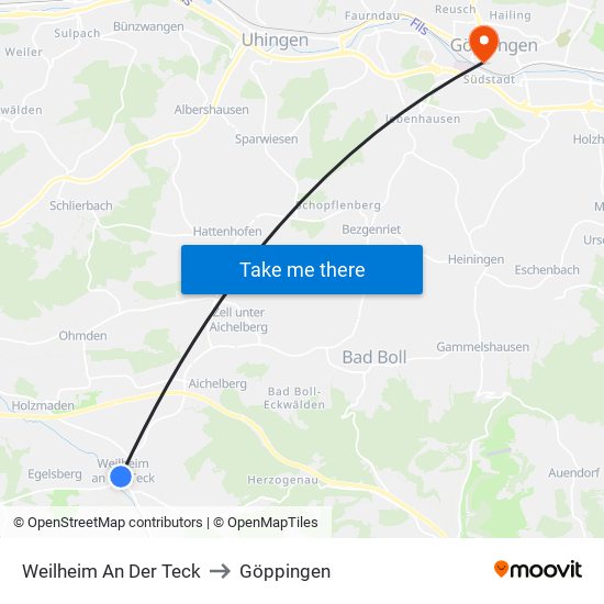 Weilheim An Der Teck to Göppingen map
