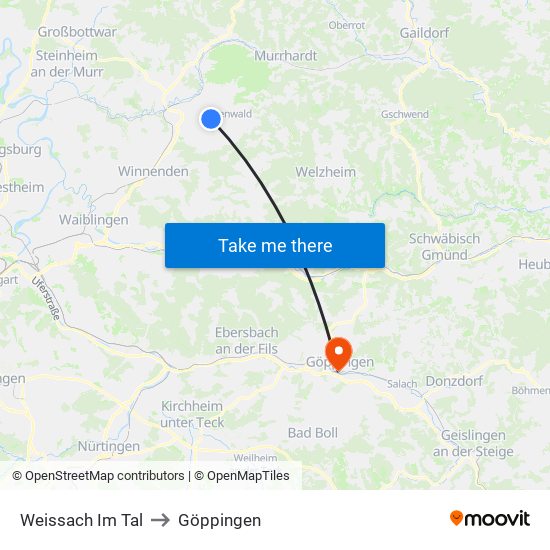 Weissach Im Tal to Göppingen map