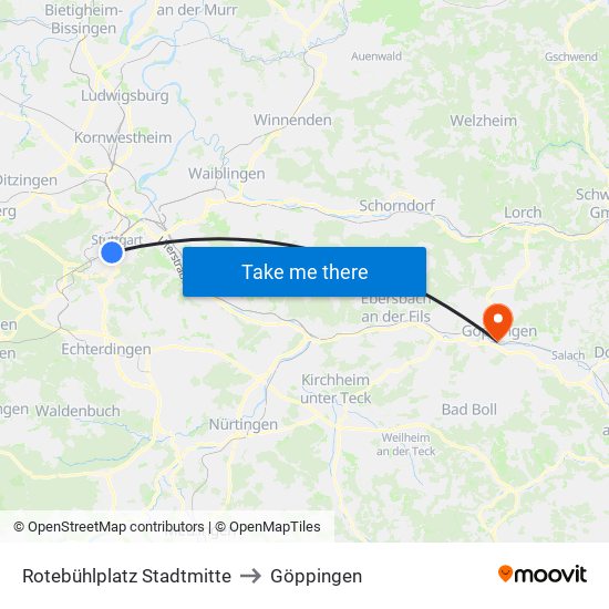 Rotebühlplatz Stadtmitte to Göppingen map