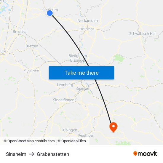 Sinsheim to Grabenstetten map