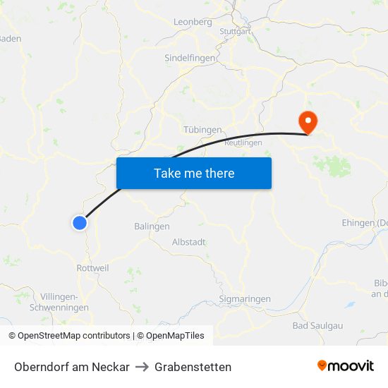 Oberndorf am Neckar to Grabenstetten map