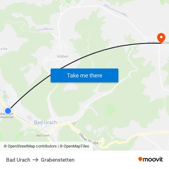 Bad Urach to Grabenstetten map