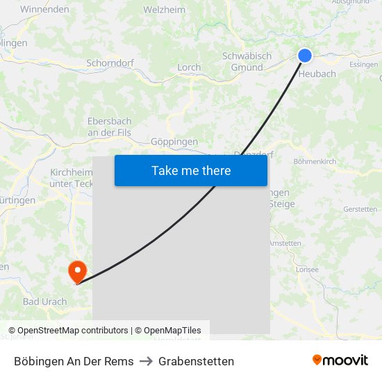 Böbingen An Der Rems to Grabenstetten map