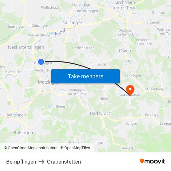 Bempflingen to Grabenstetten map