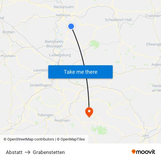 Abstatt to Grabenstetten map